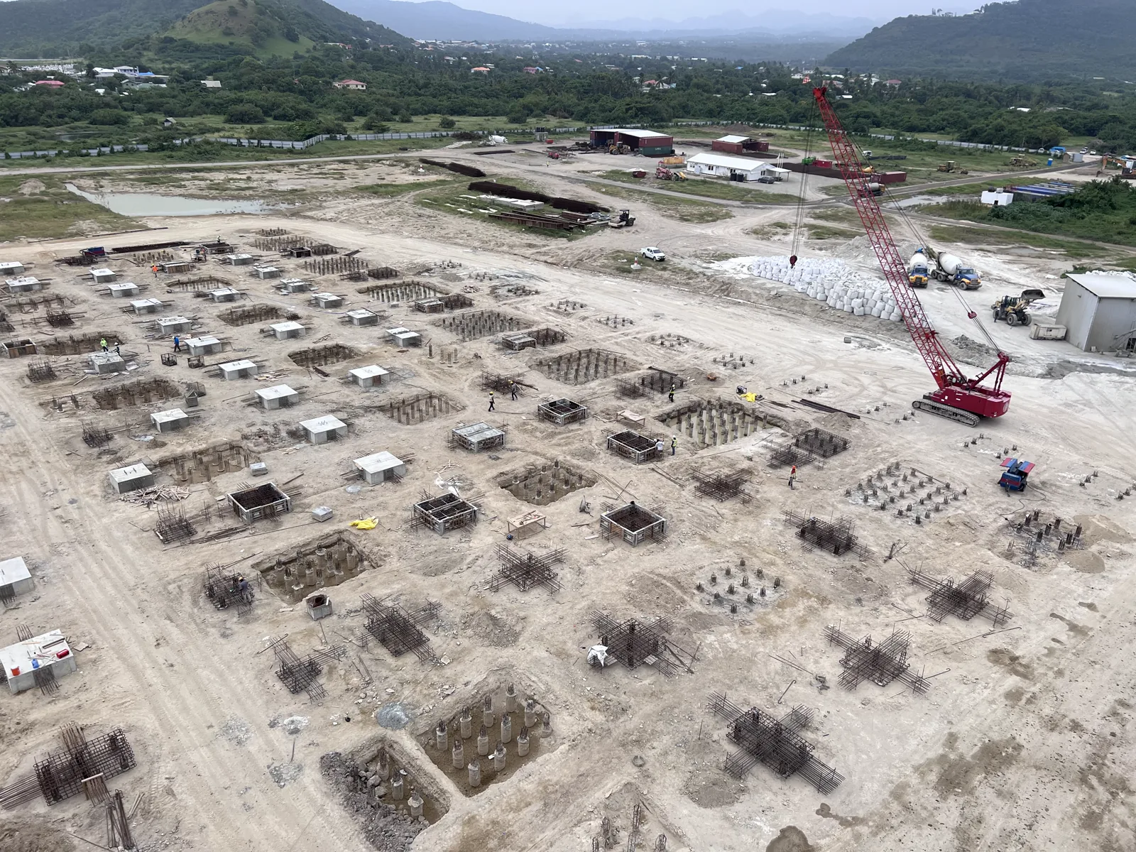 Aerial view of airport development groundworks in St. Lucia