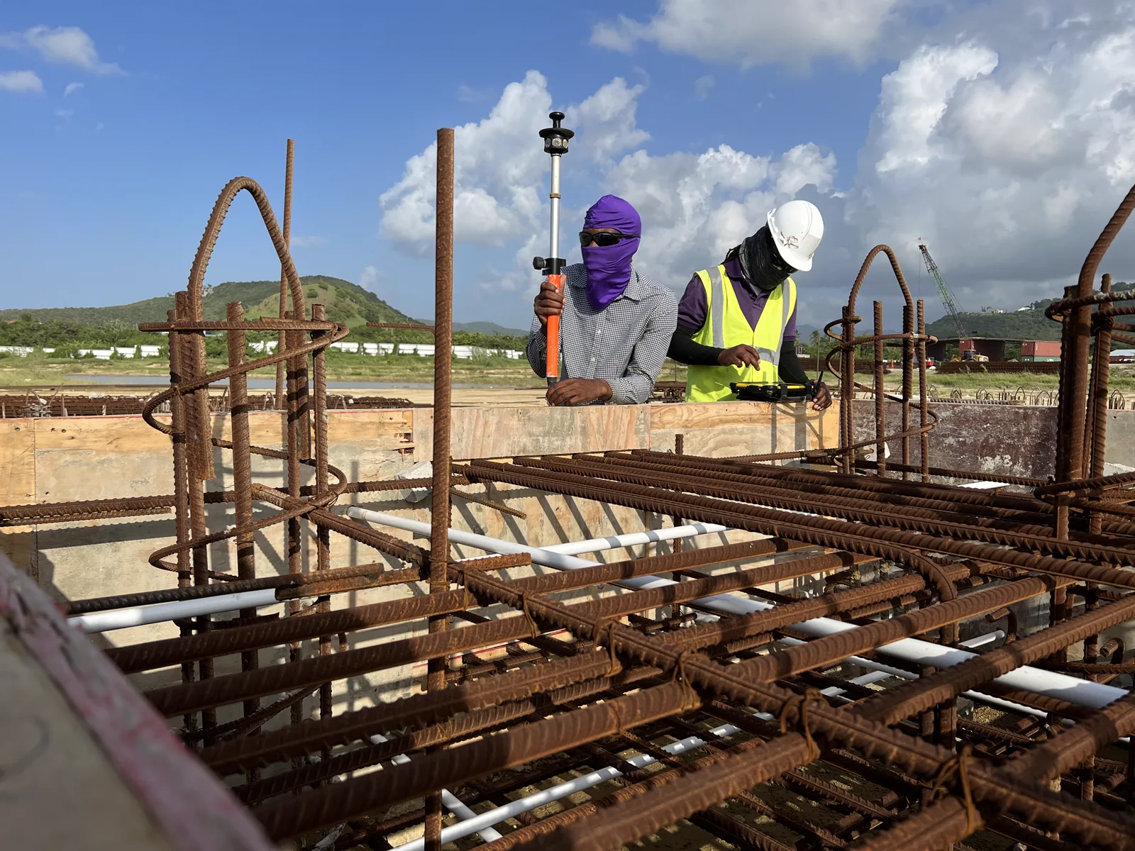 Akriveia surveyors setting out works at the St. Lucia airport site
